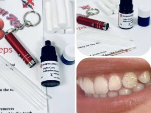 CLASSIC Swarovski Tooth Gem Kit Silver Rhinestones Various Sizes With  Dental Bond Adhesive UV Light Batteries Included, Professional Kit -   Finland