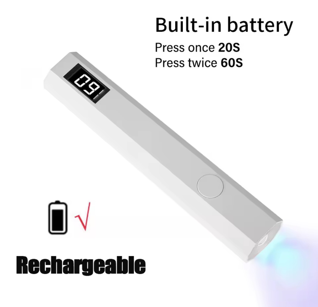 1pc Mini UV Rechargeable Light White , 2 settings