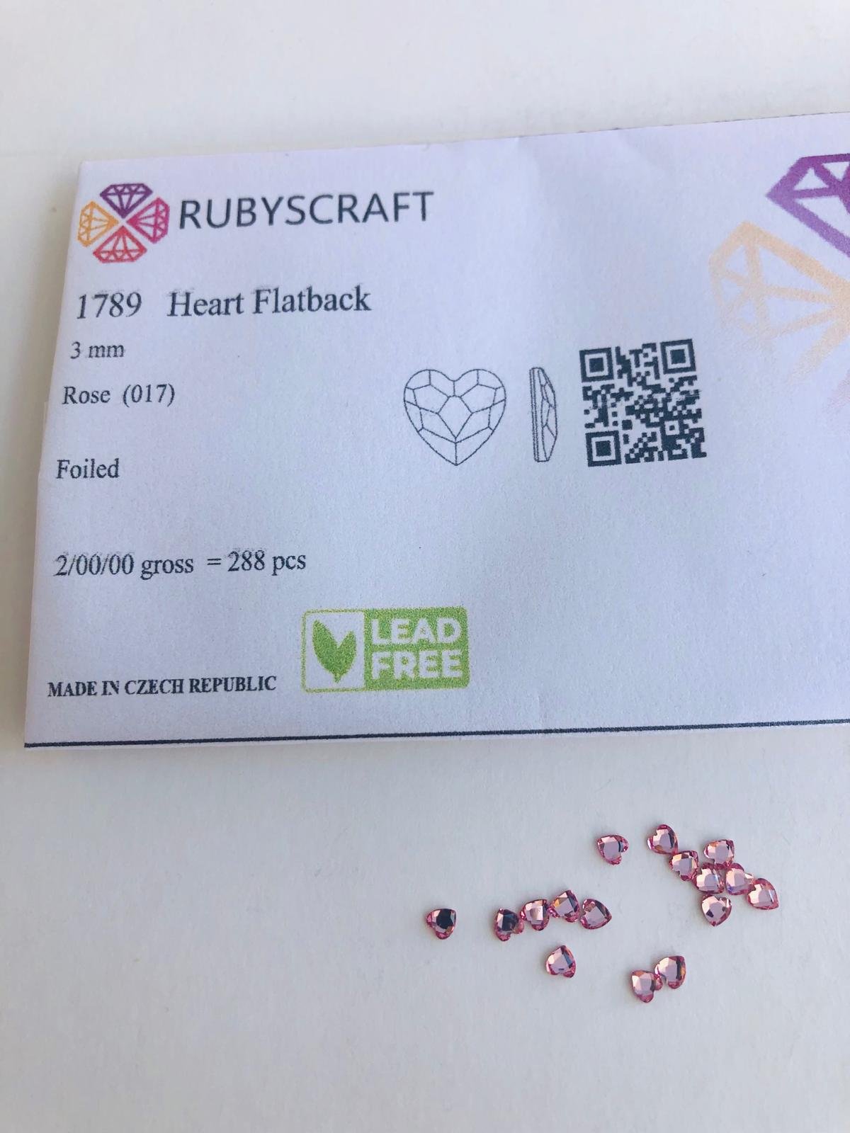 10pcs Tooth Gems Rubyscraft® 3mm Rose Czech Heart Lead-Free Crystal Gems Non hotfix foiled Rhinestones Flatbacks