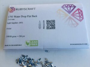 10pcs Rubyscraft® Tooth Gem Czech® Light Sapphire 2x6mm Water Drop Non Hotfix Lead free Design foiled rhinestone flatback ref: 1793