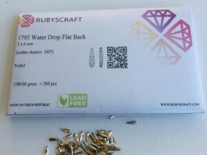 10pcs Rubyscraft® Tooth Gem Czech® Golden shadow 2x6mm Water Drop Non Hotfix Lead free Design foiled rhinestone flatback ref: 1793