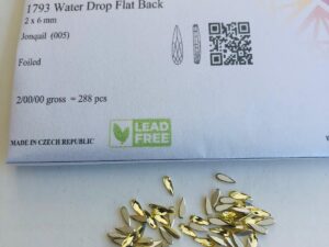 Alternative view of 10pcs Rubyscraft® Tooth Gem Czech® Jonquil 2x6mm Water Drop Non Hotfix Lead free Design foiled rhinestone flatback ref: 1793