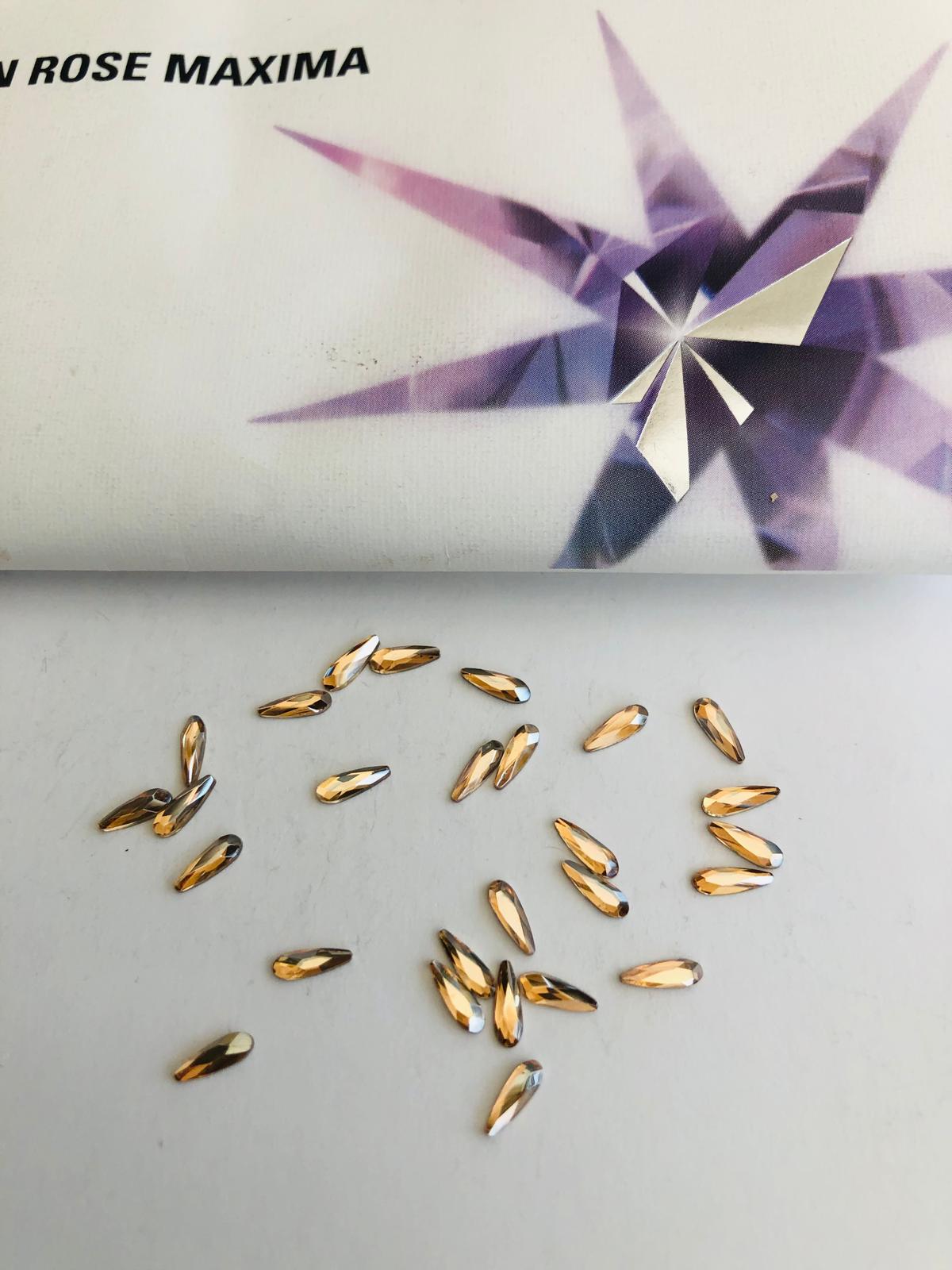 10pcs Tooth Gems Preciosa® Golden shadow Drops 2x6mm Lead-Free Crystal Gems Non hotfix foiled Austrian Rhinestones Flatbacks