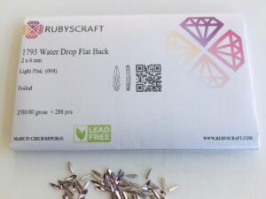 10pcs Rubyscraft® Tooth Gem Czech® Light Pink 2x6mm Water Drop Non Hotfix Lead free Design foiled rhinestone flatback ref: 1793