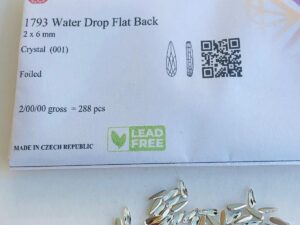 10pcs Rubyscraft® Tooth Gem Czech® Crystal 2x6mm Water Drop Non Hotfix Lead free Design foiled rhinestone flatback ref: 1793
