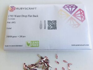 10pcs Rubyscraft® Tooth Gem Czech® Pink 2x6mm Water Drop Non Hotfix Lead free Design foiled rhinestone flatback ref: 1793