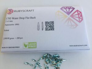 10pcs Rubyscraft® Tooth Gem Czech® Aquamarine 2x6mm Water Drop Non Hotfix Lead free Design foiled rhinestone flatback ref: 1793