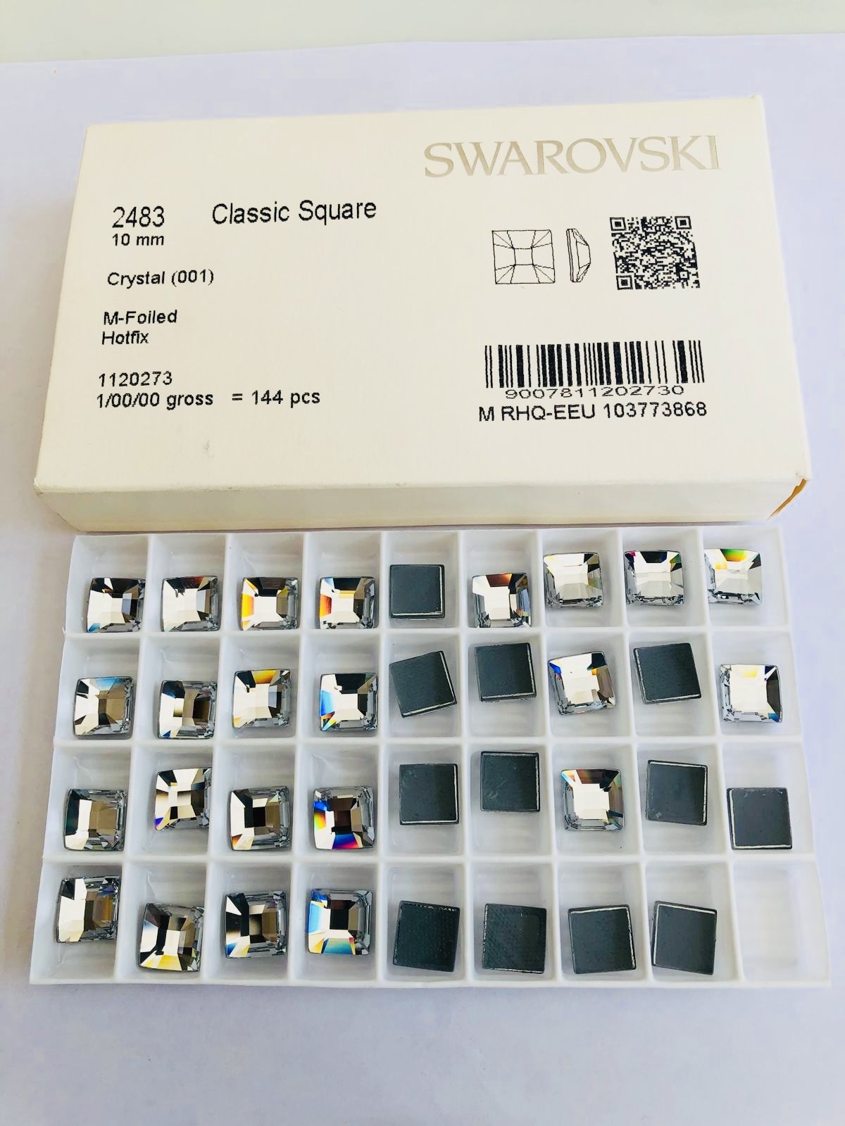 10pcs Swarovski® Crystal 10mm Classic Square Crystal Flat Backs Hotfix ref: 2483