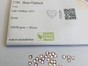 10pcs Tooth Gems Rubyscraft® 3mm Light Amethyst Czech Heart Lead-Free Crystal Gems Non hotfix foiled Rhinestones Flatbacks