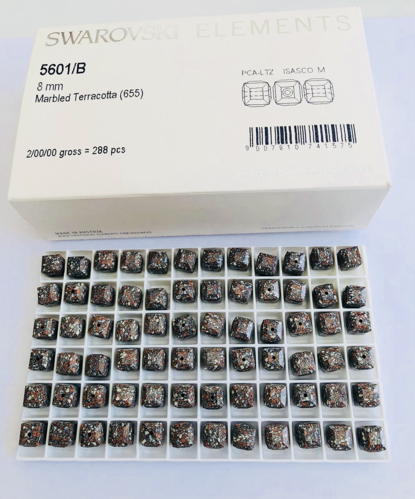 20pcs Swarovski® 8mm Marbled Terracota Cubic Beads ref: 5601/B