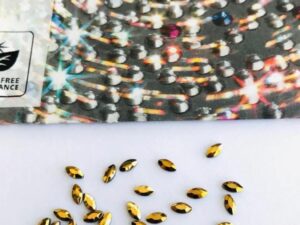 Alternative view of 10pcs Tooth Gems Preciosa® Aurum Gold Crystal Navette 2x4mm Lead-Free Gems Non hotfix foiled Austrian Rhinestones Flatbacks