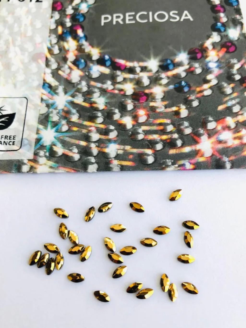 10pcs Tooth Gems Preciosa® Aurum Gold Crystal Navette 2x4mm Lead-Free  Gems Non hotfix foiled Austrian Rhinestones Flatbacks