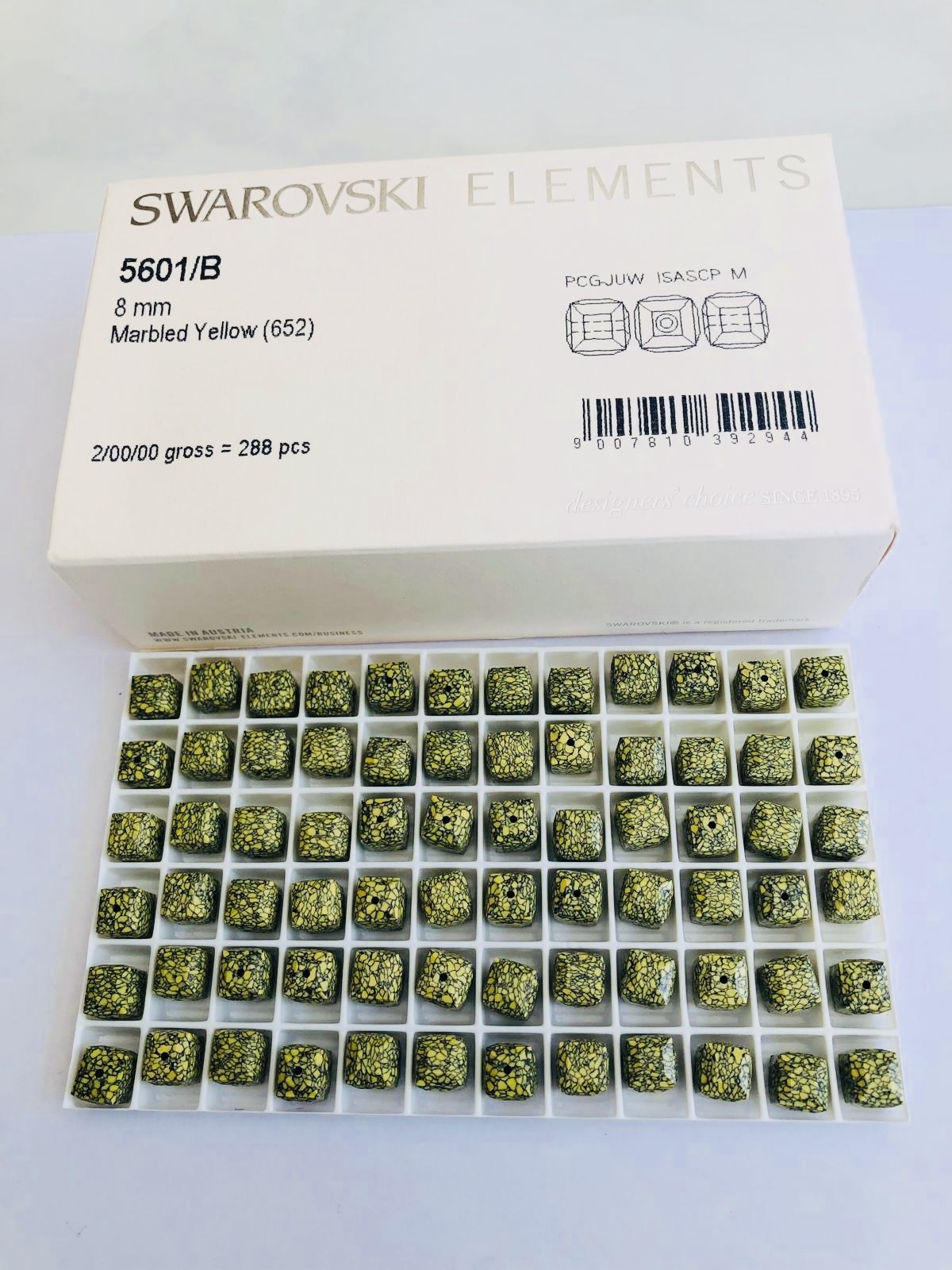 20pcs Swarovski® 8mm Marbled Yellow Cubic Beads ref: 5601/B