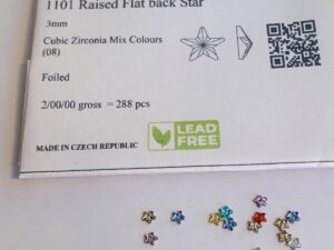 10pcs  Rubyscraft® Cubic Zirconia® 3mm Raised Flatback Star Mix Colours ref 1101