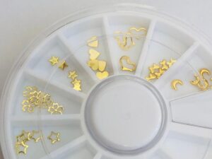35pcs Tooth Gem Mix Shape Gold plated Flatback - Star, Heart, Butterfly, Moon
