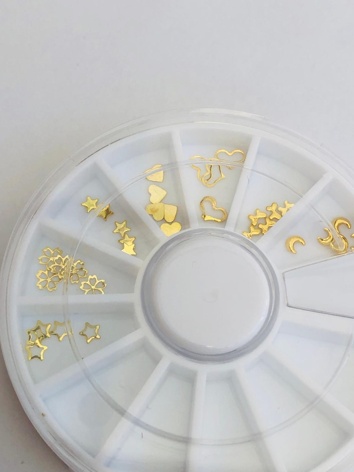 35pcs Tooth Gem Mix Shape Gold plated Flatback - Star, Heart, Butterfly, Moon